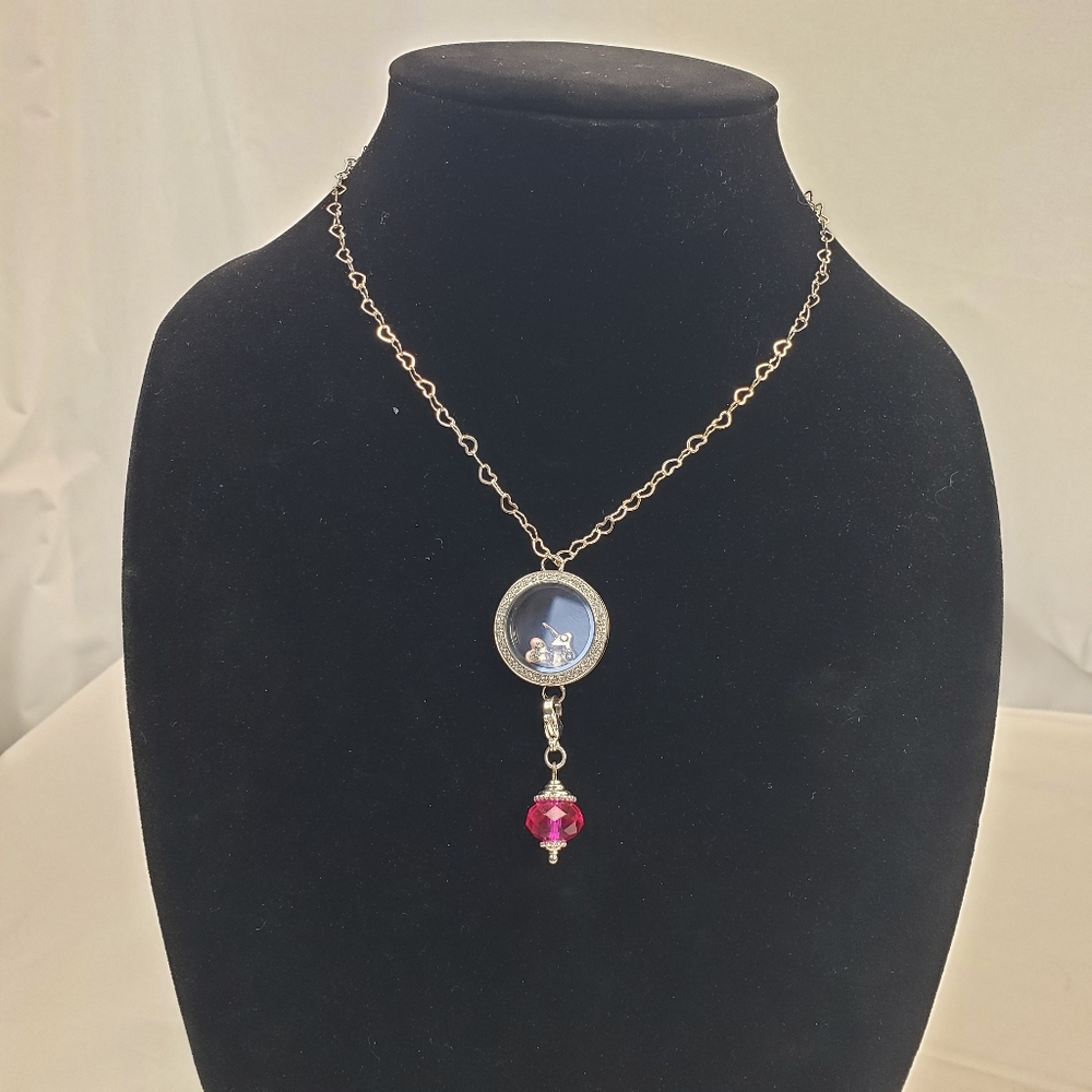 Origami Owl Silver Tone Rhinestone Floating Charm Ballet Locket Necklace